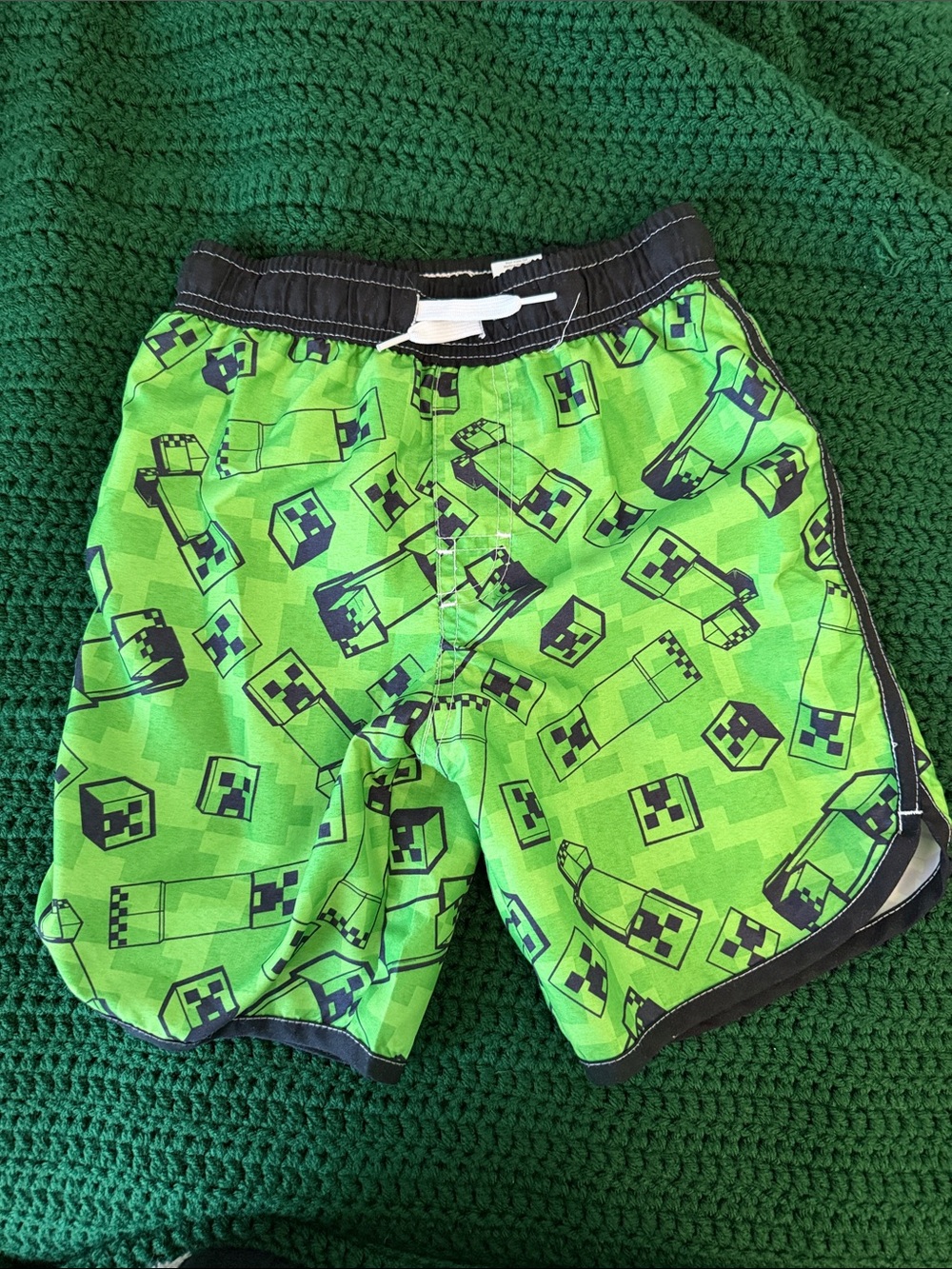 Kids Green Creeper Pattern Swim Trunks